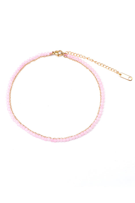 Fusskette 3mm facettierter Rosenquarz, 23+5cm verstellbar