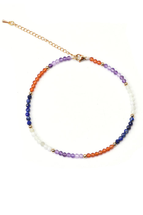 Fusskette 3mm facettierte 7 Chakra Steine, 23+5cm verstellbar