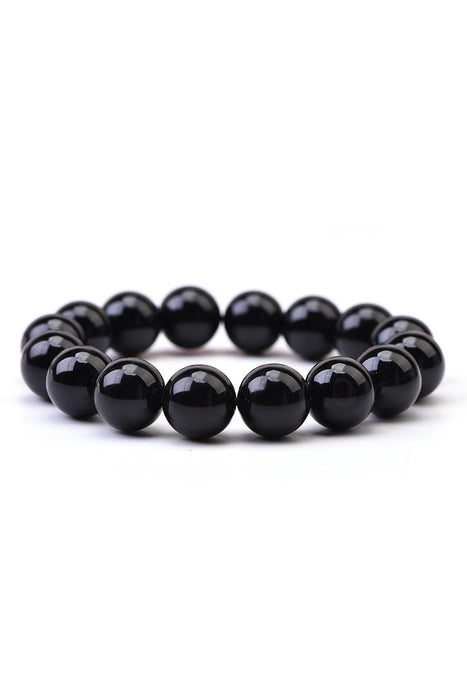 Men's bracelet 12mm black obsidian, class AAA, 21cm
