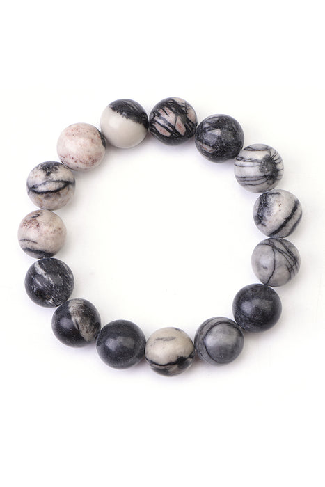 Bracelet homme 12 mm jaspe Picasso noir, 21 cm