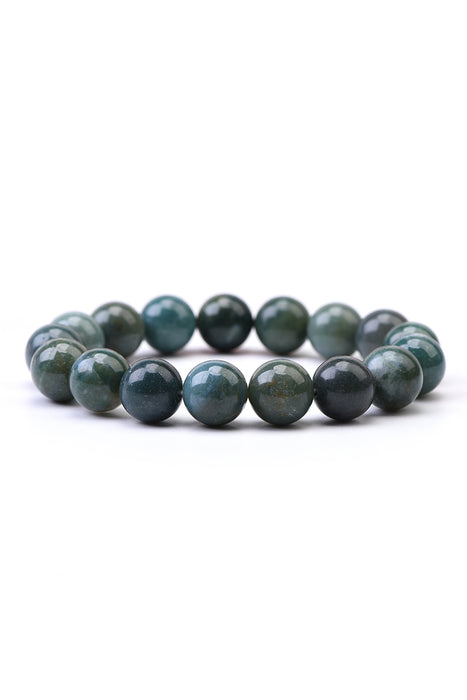 Men's bracelet 12mm moss agate, 21cm