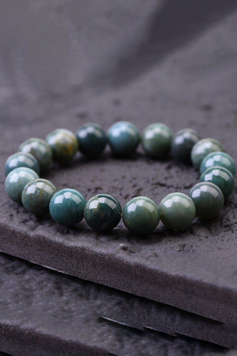 Men's bracelet 12mm moss agate, 21cm