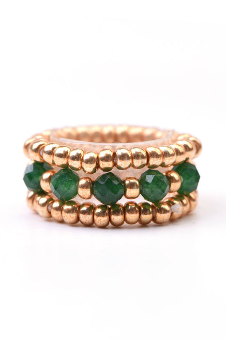 Ring 3-fold 3mm faceted green agate, green/gold-colored