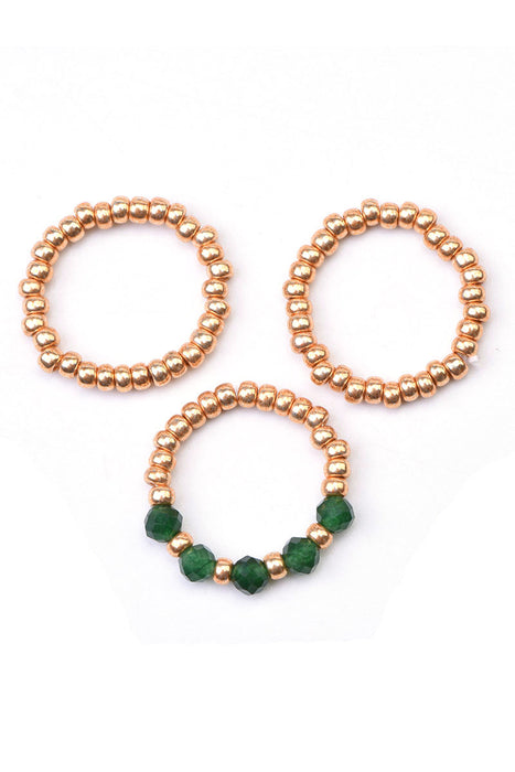 Ring 3-fold 3mm faceted green agate, green/gold-colored