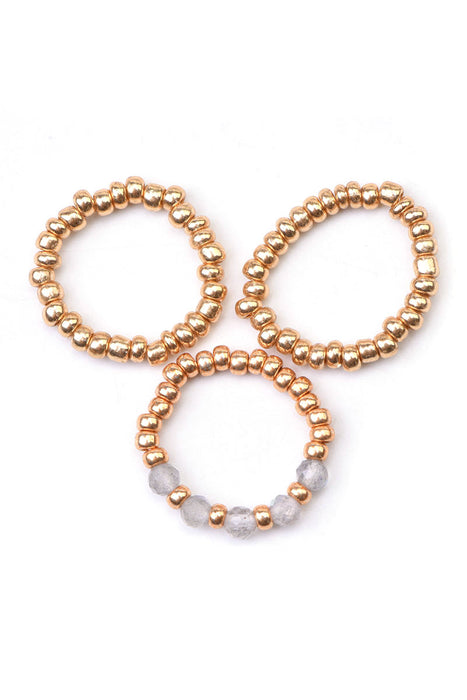 Ring 3-fold 3mm faceted labradorite, light grey/gold-coloured