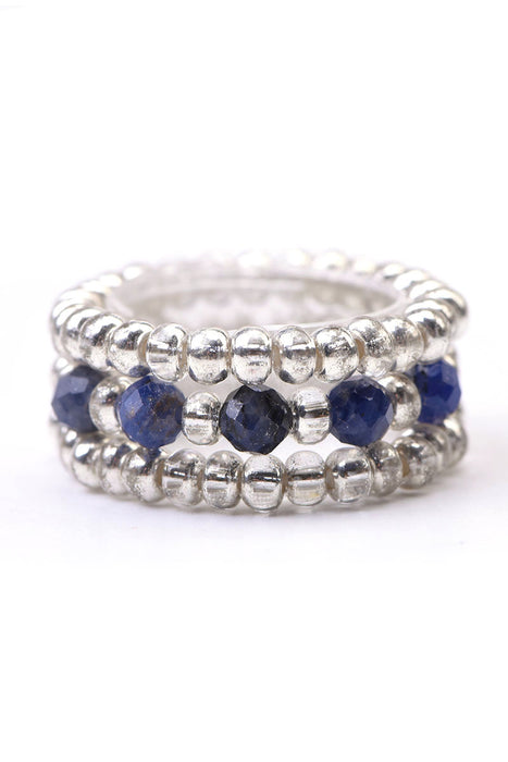 Ring with 3mm faceted sodalite, blue/silver