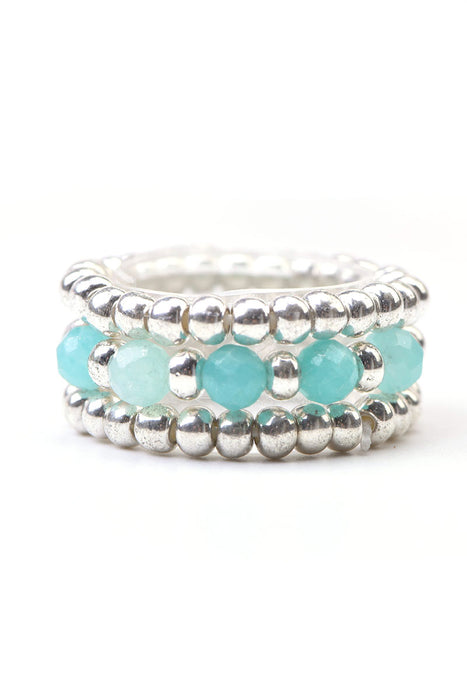 Ring 3-fold 3mm faceted blue amazonite, light blue/silver-colored