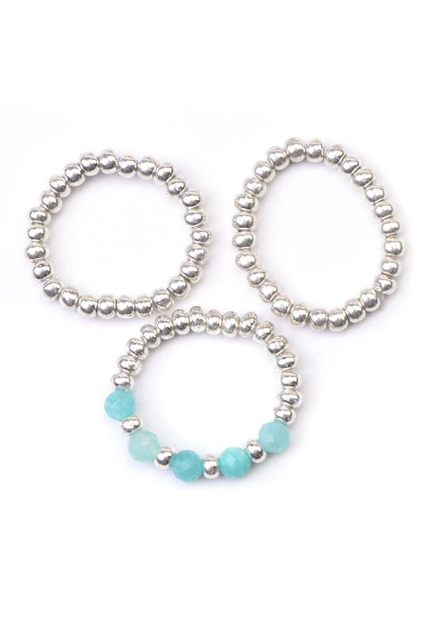 Ring 3-fold 3mm faceted blue amazonite, light blue/silver-colored