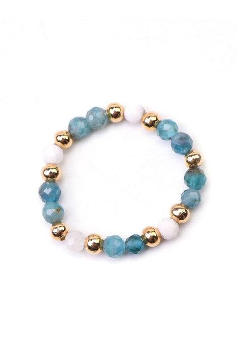 Ring 3mm faceted blue apatite / moonstone