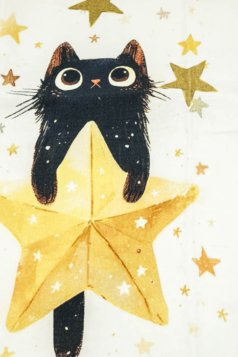 Torchon de cuisine en coton avec chat et étoiles, 50 x 70 cm