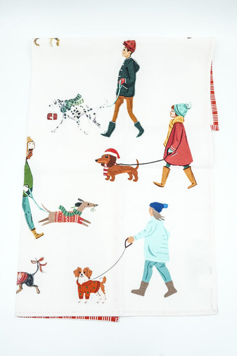 Torchon de cuisine en coton, motif personnes et chien, 50 x 70 cm