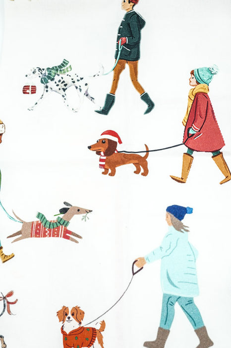 Torchon de cuisine en coton, motif personnes et chien, 50 x 70 cm