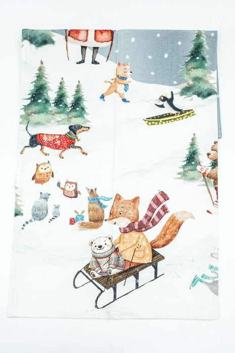 Torchon de cuisine en coton, paysage d'hiver, 50 x 70 cm