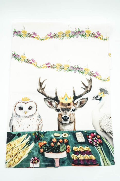 Torchon de cuisine en coton à motif paon/hibou/cerf, 50 x 70 cm