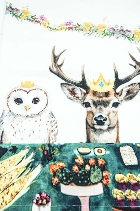 Torchon de cuisine en coton à motif paon/hibou/cerf, 50 x 70 cm