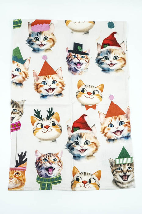 Torchon de cuisine en coton avec un chat portant un chapeau, 50 x 70 cm