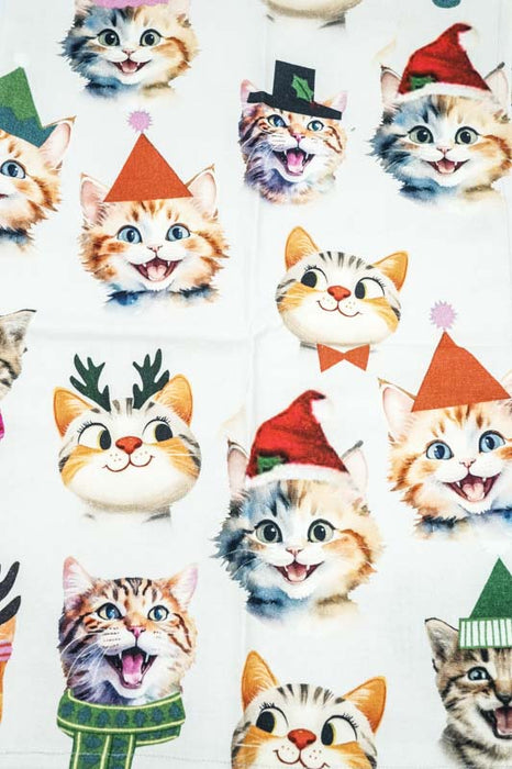 Torchon de cuisine en coton avec un chat portant un chapeau, 50 x 70 cm