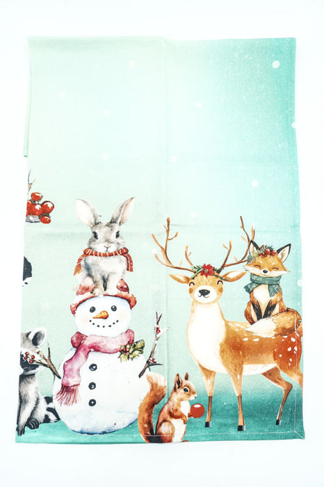Torchon de cuisine en coton à motif renne/bonhomme de neige/cerf/lapin/raton laveur, 50 x 70 cm