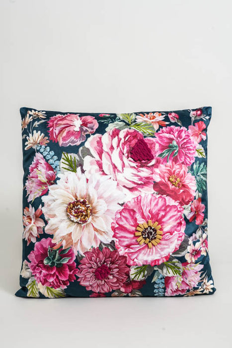 Coussin en velours à broderie florale, 45 x 45 cm
