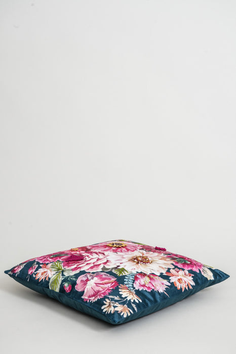 Coussin en velours à broderie florale, 45 x 45 cm