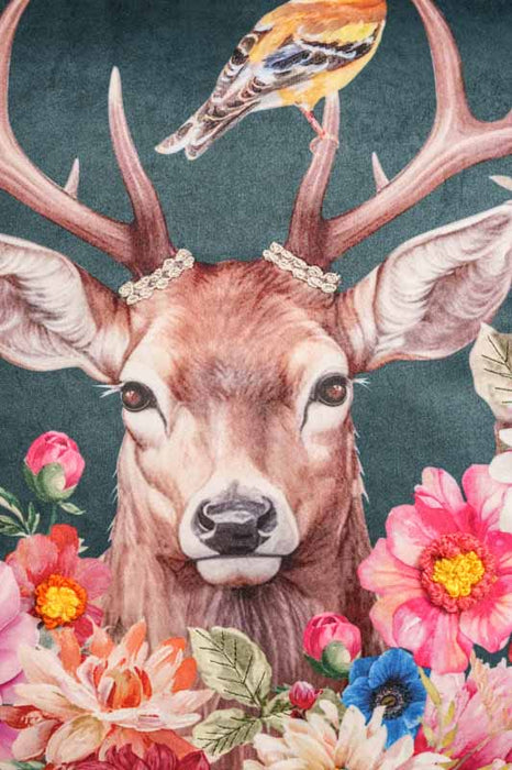 Coussin en velours avec cerf brodé, 45x45cm