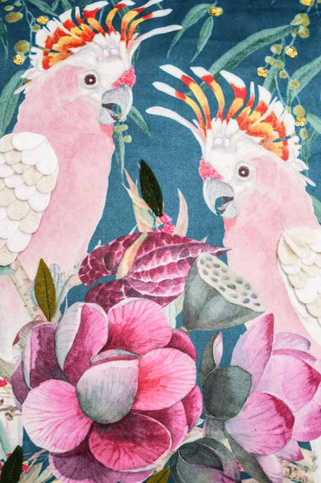 Coussin en velours brodé de 2 cacatoès, 45x45cm