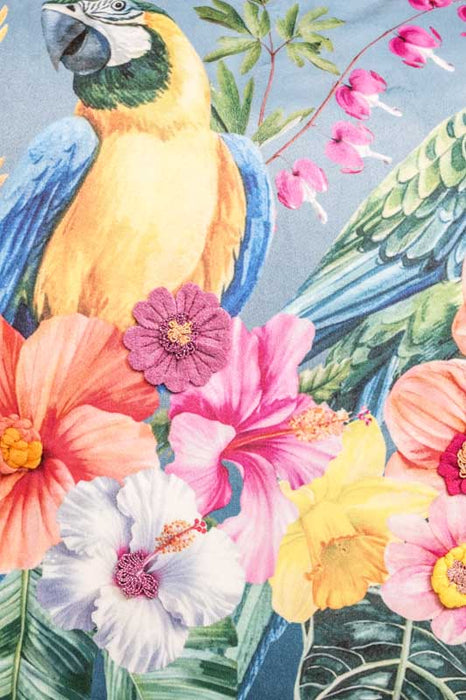 Coussin en velours avec perroquet brodé, 45x45cm