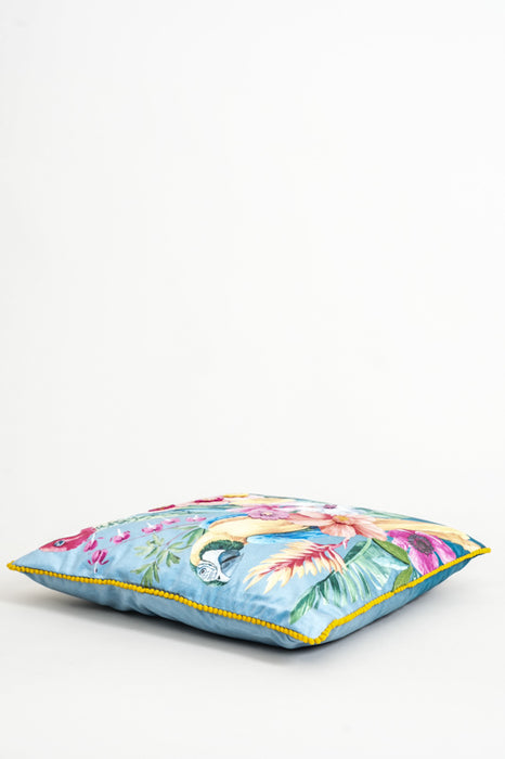 Coussin en velours avec perroquet brodé, 45x45cm