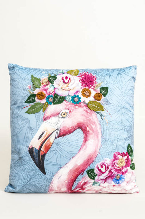Coussin en velours brodé de flamants roses, 45 x 45 cm