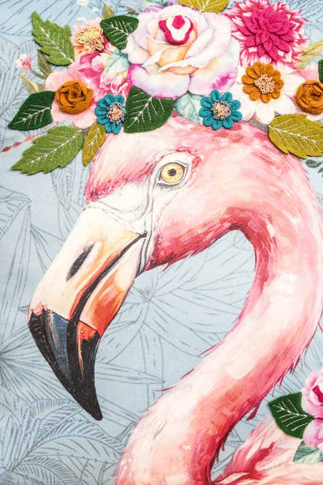 Coussin en velours brodé de flamants roses, 45 x 45 cm