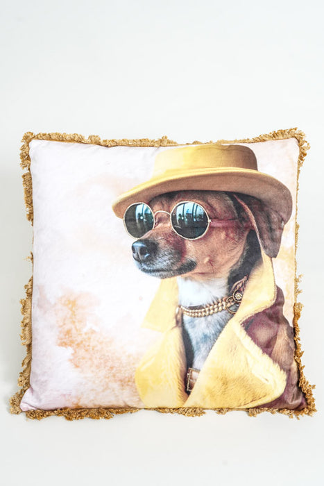 Samtkissen mit Stickereien Hund mit Hut 45x45cm