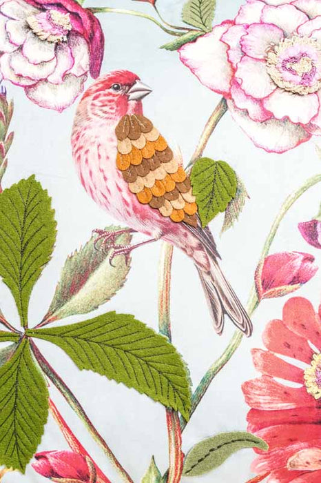 Coussin en velours brodé de fleurs et d'oiseaux, 45 x 45 cm
