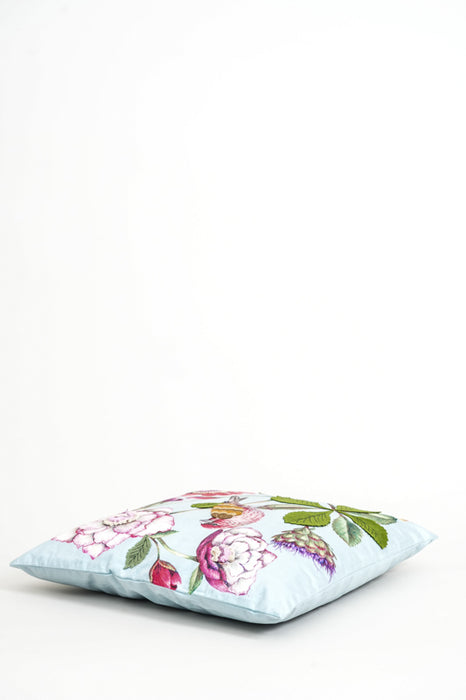 Coussin en velours brodé de fleurs et d'oiseaux, 45 x 45 cm