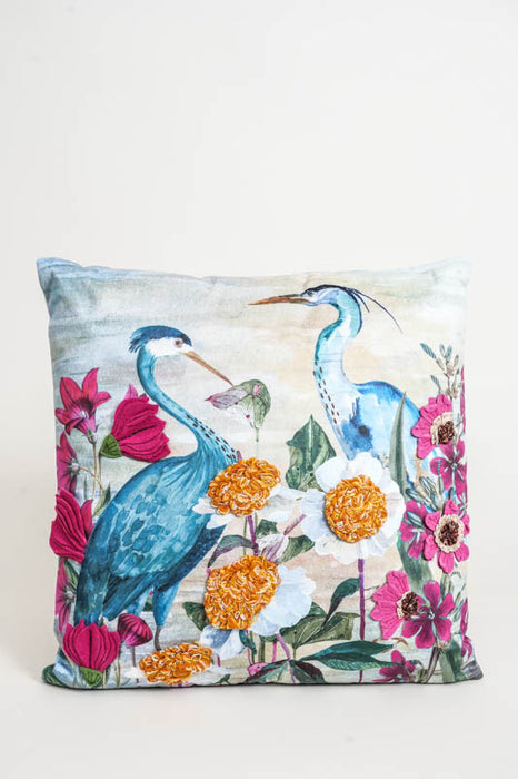 Coussin en velours brodé, 2 rangées, 45 x 45 cm