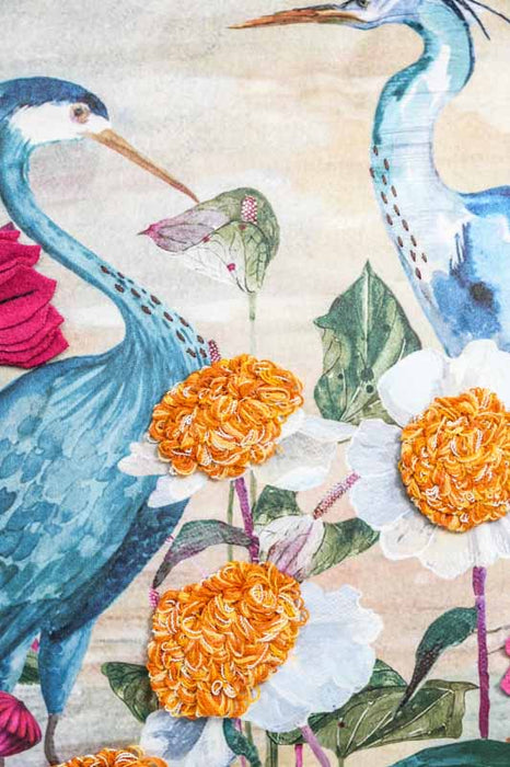 Coussin en velours brodé, 2 rangées, 45 x 45 cm