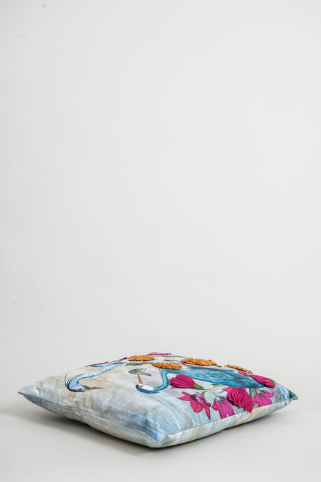 Coussin en velours brodé, 2 rangées, 45 x 45 cm