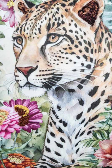 Velvet cushion with leopard embroidery, 45x45cm