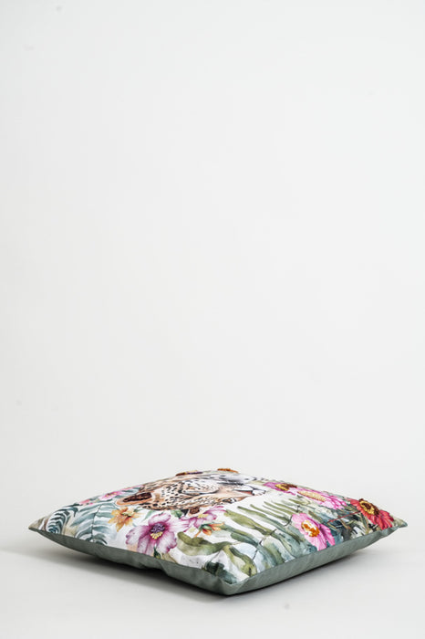 Velvet cushion with leopard embroidery, 45x45cm