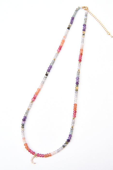 Collier avec perles de pierres précieuses mélangées, 45+5cm