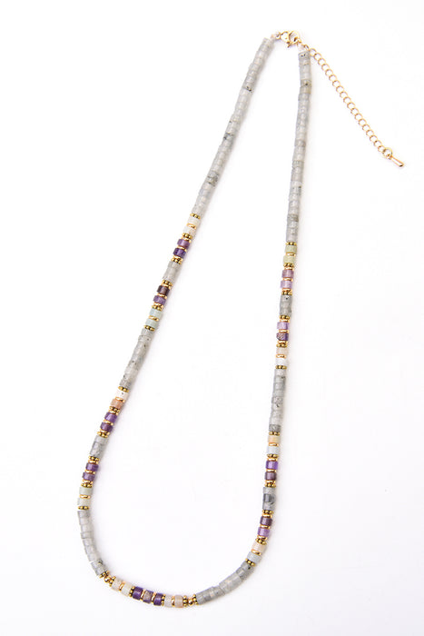 Collier bleu amazonite / labradorite / améthyste, 45+5cm