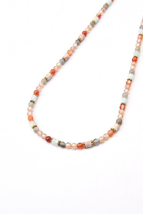 Collier Labradorite, Jaspe peau de serpent / zircone couleur or, 45+5cm