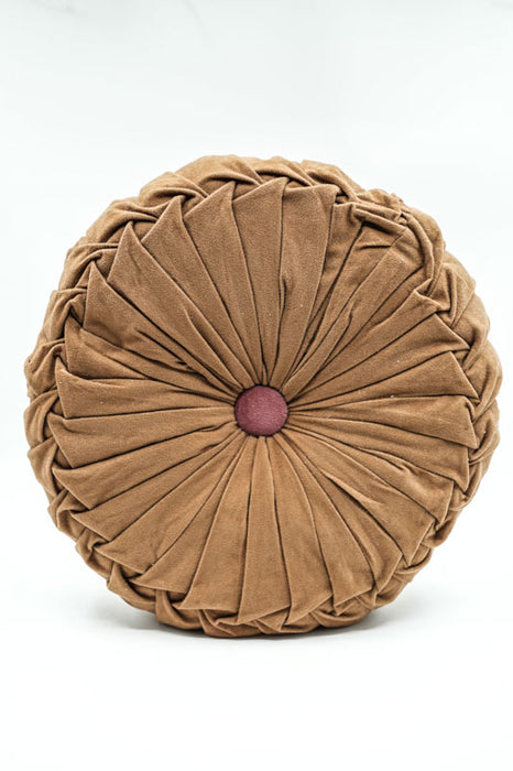 Coussin Cachet Hit rond velours marron 38x38 cm
