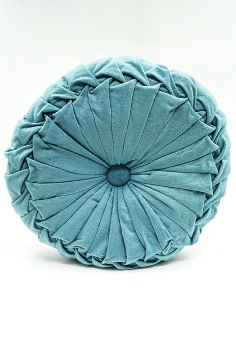 Coussin rond Cachet Hit en velours bleu sarcelle 38x38 cm