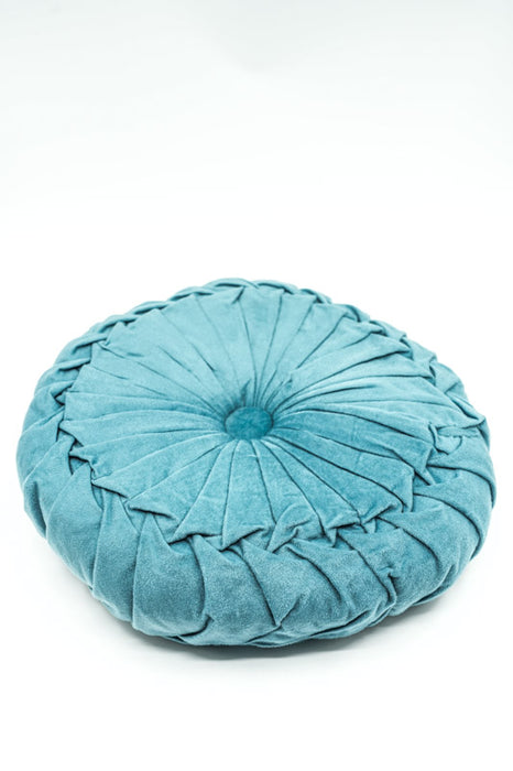 Coussin rond Cachet Hit en velours bleu sarcelle 38x38 cm