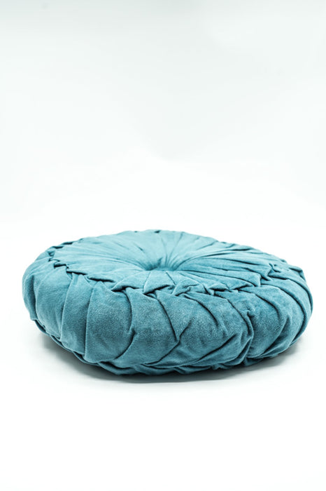 Coussin rond Cachet Hit en velours bleu sarcelle 38x38 cm