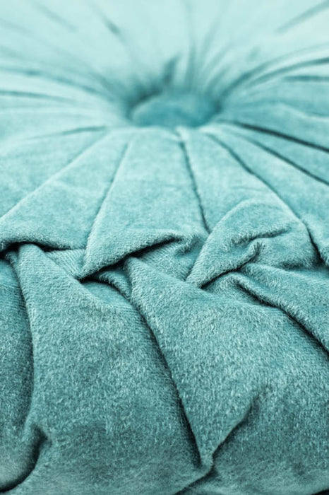 Coussin rond Cachet Hit en velours bleu sarcelle 38x38 cm