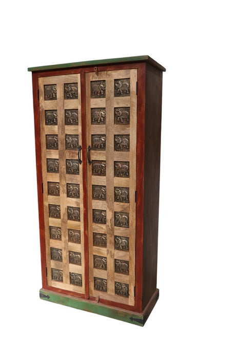 Schrank Almirah Mangoholz 2 Türen mit Elephanten 90x40x180cm