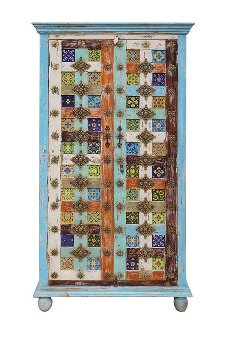 Schrank Almirah Mangoholz 2 Türen multicolor 90x40x170cm