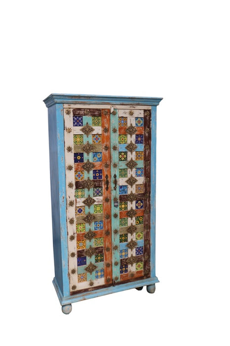 Schrank Almirah Mangoholz 2 Türen multicolor 90x40x170cm