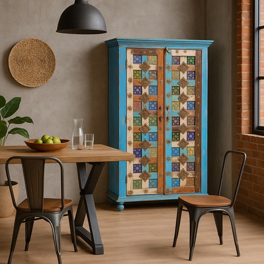 Schrank Almirah Mangoholz 2 Türen multicolor 90x40x170cm